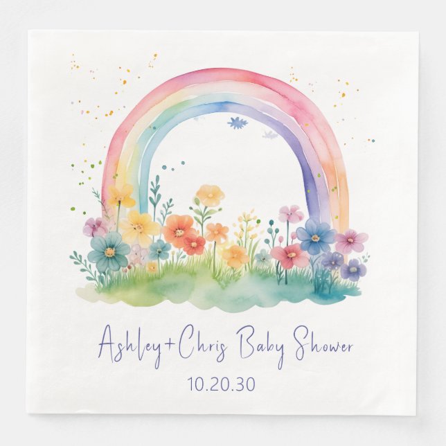 Servilleta De Papel De Cena Flor silvestre Rainbow Baby Shower (Anverso)