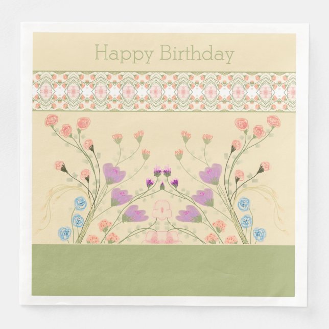 Servilleta De Papel De Cena Floral Acentuada con verde (Anverso)