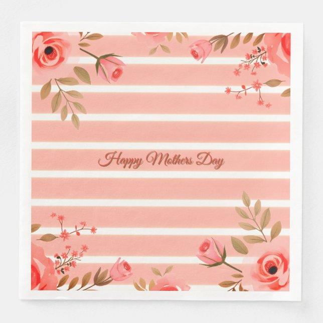 Servilleta De Papel De Cena Floral And Stripe Mothers Day Fancy (Anverso)