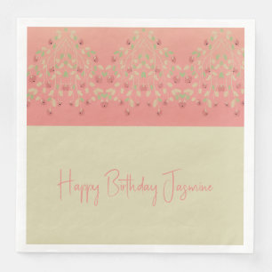 Servilleta De Papel De Cena Floral De Color Rosa Y Beige Ligero Con Acento De
