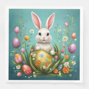 Servilleta De Papel De Cena Floral de conejo de Pascua y Huevo