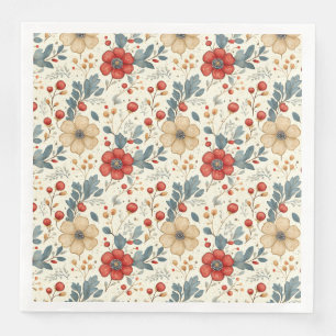 Servilleta De Papel De Cena Floral navideña vintage con Holly y Berries rojas