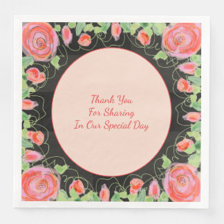 Servilleta De Papel De Cena Floral pastel con negro