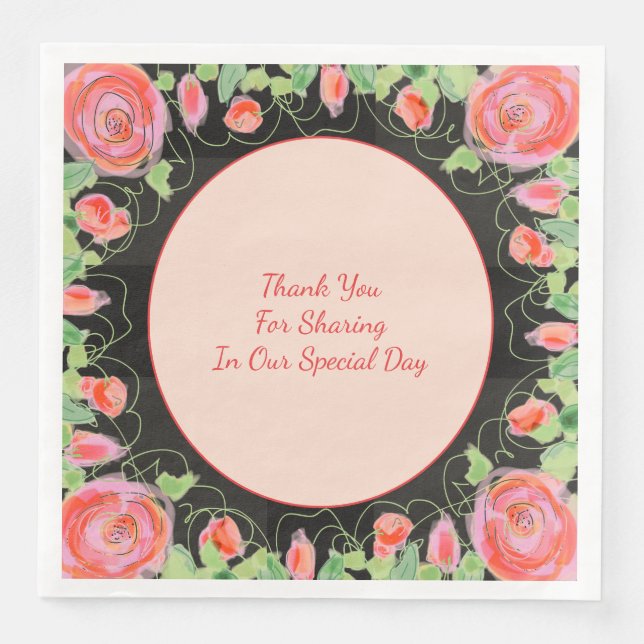 Servilleta De Papel De Cena Floral pastel con negro (Anverso)