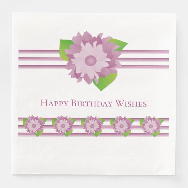 Servilleta De Papel De Cena Floral Púrpura Y Tiras (Anverso)