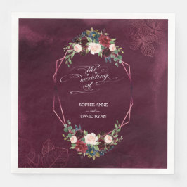 Servilleta De Papel De Cena Floral real de Borgoña deja Boda geométrico