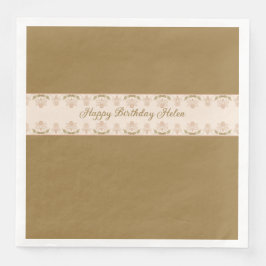 Servilleta De Papel De Cena Floral Rosada Rosa Con Taupe Fancy