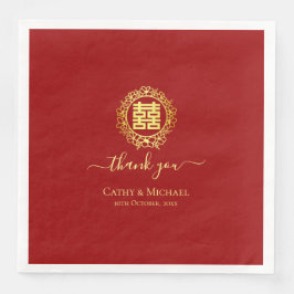 Servilleta De Papel De Cena Floral wreath gracias al papel boda chino rojo