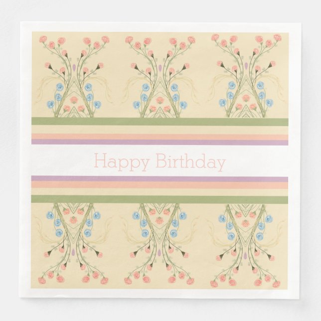 Servilleta De Papel De Cena Floral Y Stripe Pastel (Anverso)