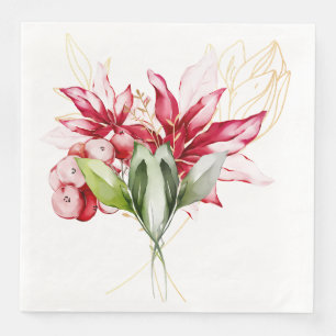 Servilleta De Papel De Cena Flores acuáticas de poinsettia roja feriado de inv