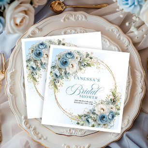 Servilleta De Papel De Cena Flores azul polvoriento boho chic eucalipto oro fi