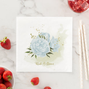 Servilleta De Papel De Cena flores azules boho hojas verdes botánico