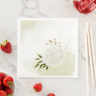 Servilleta De Papel De Cena flores blancas boho hojas verdes botánico