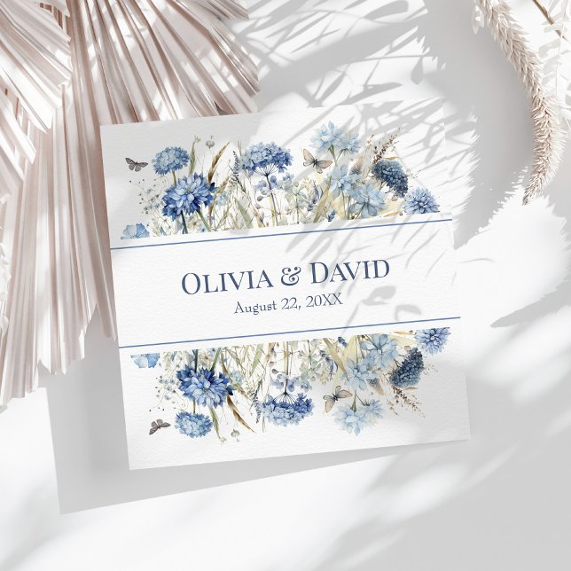 Servilleta De Papel De Cena Flores Bodas Napkins Blue Boho Garden (French Blue Boho Garden Flowers Wedding Napkins on a sunny boho white wedding table.)