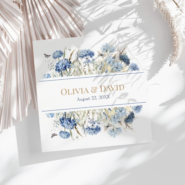 Servilleta De Papel De Cena Flores Bodas Napkins Blue Boho Garden (French Blue Boho Garden Flowers Wedding Napkins on a sunny boho white wedding table.)