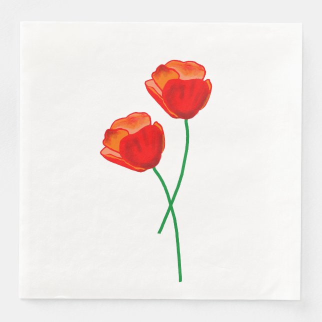 Servilleta De Papel De Cena Flores de amapola rojas (Anverso)