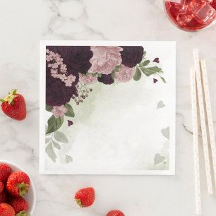 Servilleta De Papel De Cena flores de cabernet y rosa con follaje