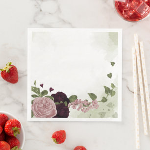 Servilleta De Papel De Cena flores de cabernet y rosa con follaje