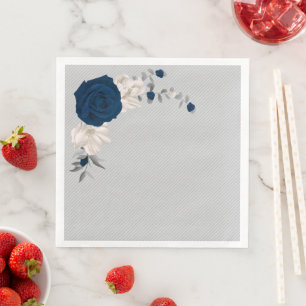 Servilleta De Papel De Cena flores de color azul marino y blanco sobre fondo g