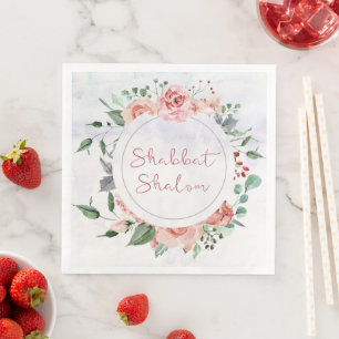 Servilleta De Papel De Cena Flores de color de agua de Shabbat Shalom Shabbos
