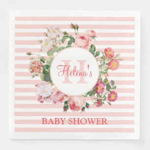 Servilleta De Papel De Cena Flores de época Bandas rosadas Monograma Baby Show