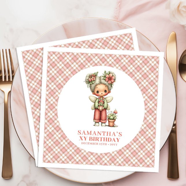 Servilleta De Papel De Cena Flores de Hadas Rosadas Caprichosas Cumpleaños 6 (Whimsical Blush Pink Fairy Flowers 6th Birthday Napkins)