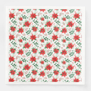 Servilleta De Papel De Cena Flores de Nochebuena Rojas Clásicas Patrón Botánic