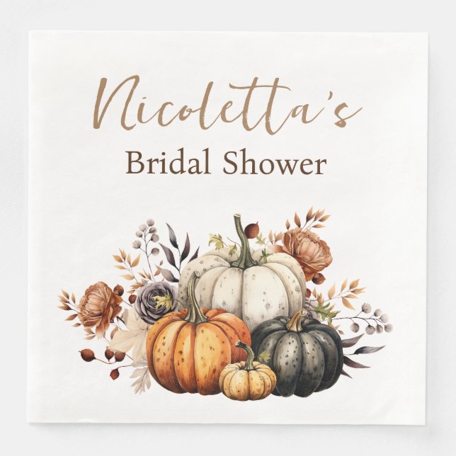 Servilleta De Papel De Cena Flores de otoño y calabazas acuáticas (Anverso)