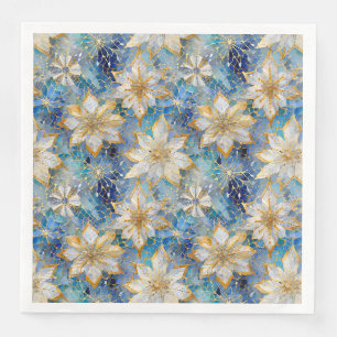 Servilleta De Papel De Cena Flores de Pascua de Navidad de Oro Blanco Azul