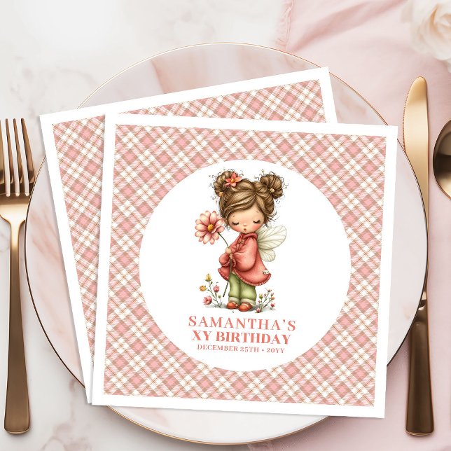 Servilleta De Papel De Cena Flores Encantadas de Hadas Rosadas Cumpleaños núme (Enchanted Pink Fairy Flowers 1st Birthday Party Napkins)