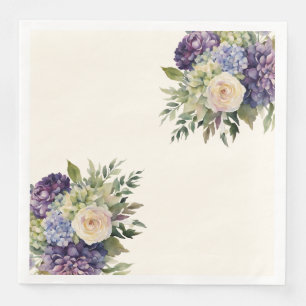 Servilleta De Papel De Cena Flores Moradas Acuarela-Boda-