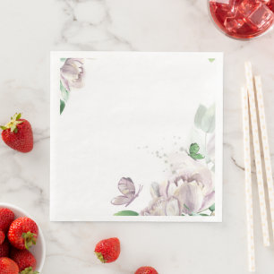 Servilleta De Papel De Cena flores moradas hojas verdes mariposas papel din