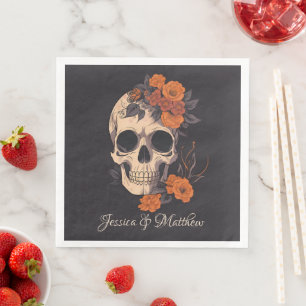 Servilleta De Papel De Cena Flores naranjas Skull Elegant
