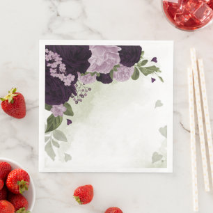 Servilleta De Papel De Cena Flores profundas y ligeras de color púrpura con ve