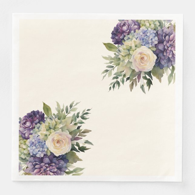 Servilleta De Papel De Cena Flores púrpura acuarela-Boda- (Anverso)