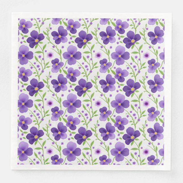 Servilleta De Papel De Cena Flores Púrpura Patrón Floral sin soldadura (Anverso)