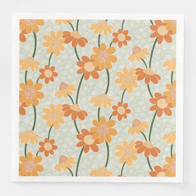 Servilleta De Papel De Cena Flores retro de los años 70 apagadas (Anverso)