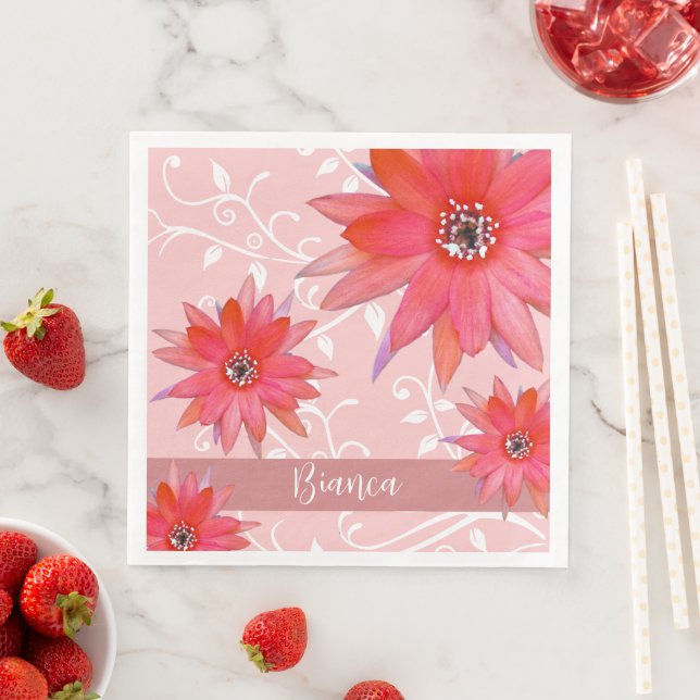 Servilleta De Papel De Cena Flores Rojas Caprichosas Hojas Enrolladas Añadir N (In situ)