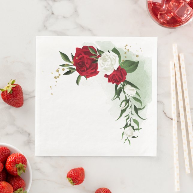Servilleta De Papel De Cena Flores rojas y blancas (In situ)