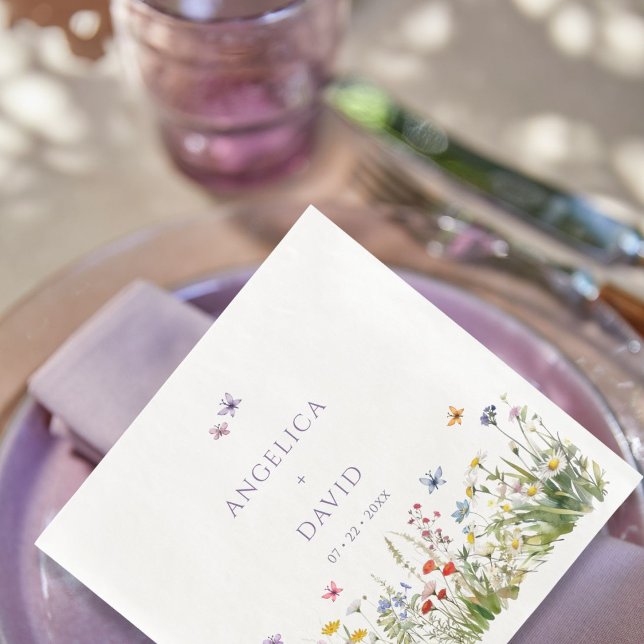 Servilleta De Papel De Cena Flores silvestres mariposas Boda Napkin (Subido por el creador)