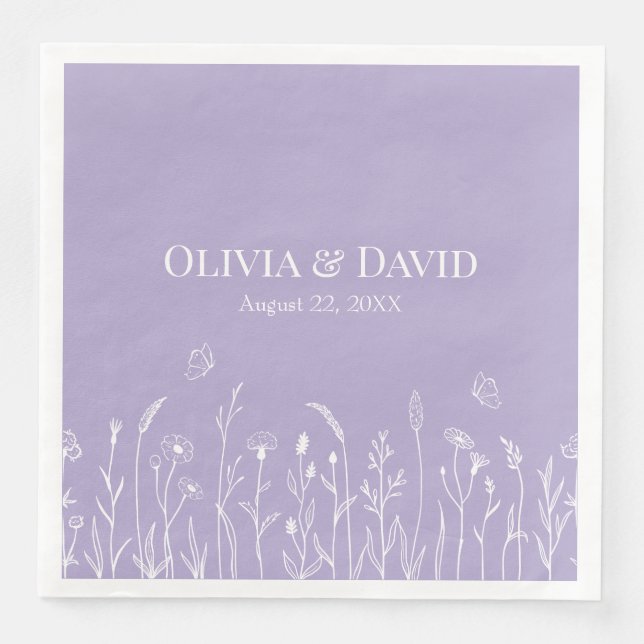 Servilleta De Papel De Cena Flores silvestres y mariposas Bodas Napkins (Anverso)