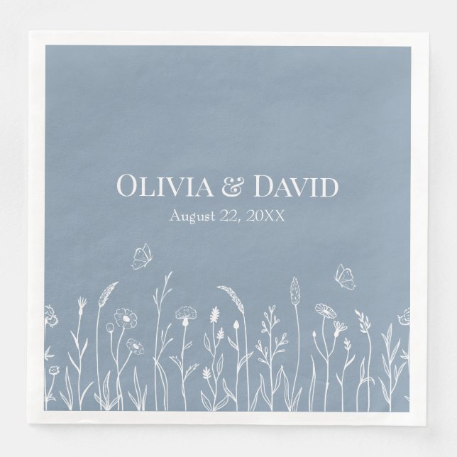 Servilleta De Papel De Cena Flores silvestres y mariposas Bodas Napkins (Anverso)