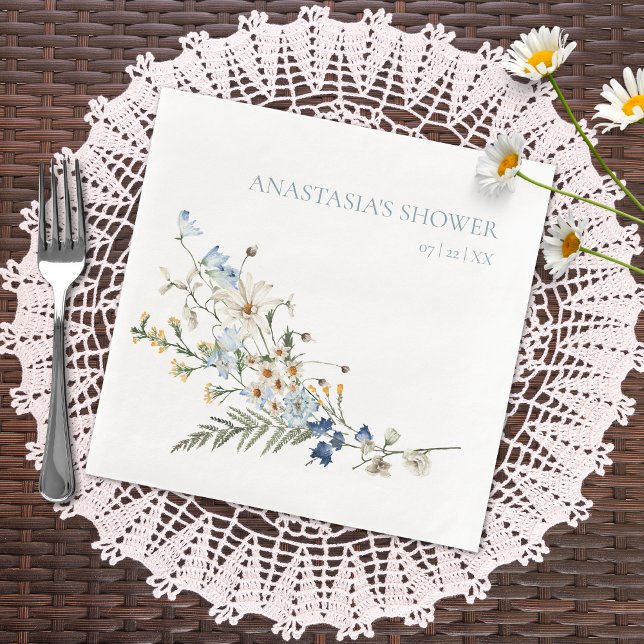 Servilleta De Papel De Cena Flores y Daisies Rústicas Azul (Subido por el creador)