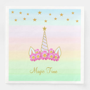 Servilleta De Papel De Cena Flores y estrellas de unicornio en colores pastel