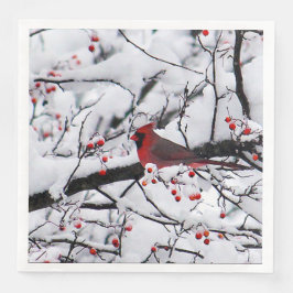 Servilleta De Papel De Cena Foto del árbol de nieve del cardenal rojo