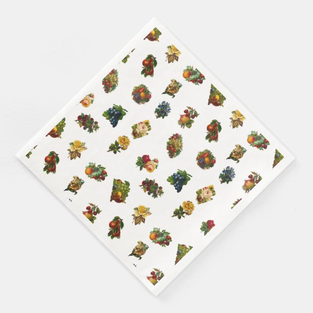 Servilleta De Papel De Cena Frutas y flores de época (Esquina)