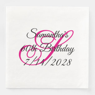 Servilleta De Papel De Cena Fucsia Monograma de Lujo para 60 Cumpleaños
