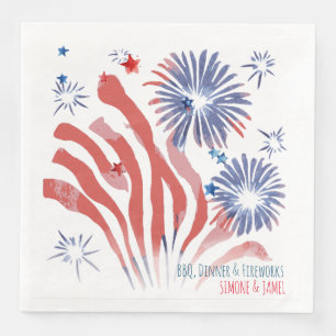 Servilleta De Papel De Cena Fuegos artificiales de acuarela rojos y azules sob