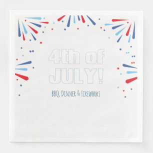 Servilleta De Papel De Cena Fuegos artificiales minimalistas con texto del 4 d