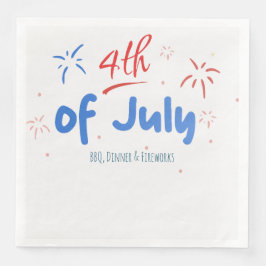 Servilleta De Papel De Cena Fuegos artificiales minimalistas con texto del 4 d